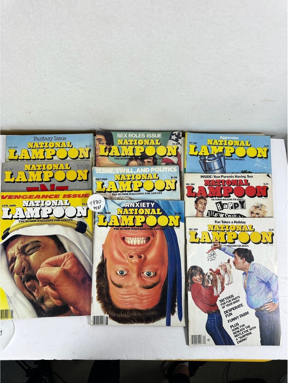 Lot of 12 National Lampoon Magazines 1980 Full Year Set Vintage Humor D-14